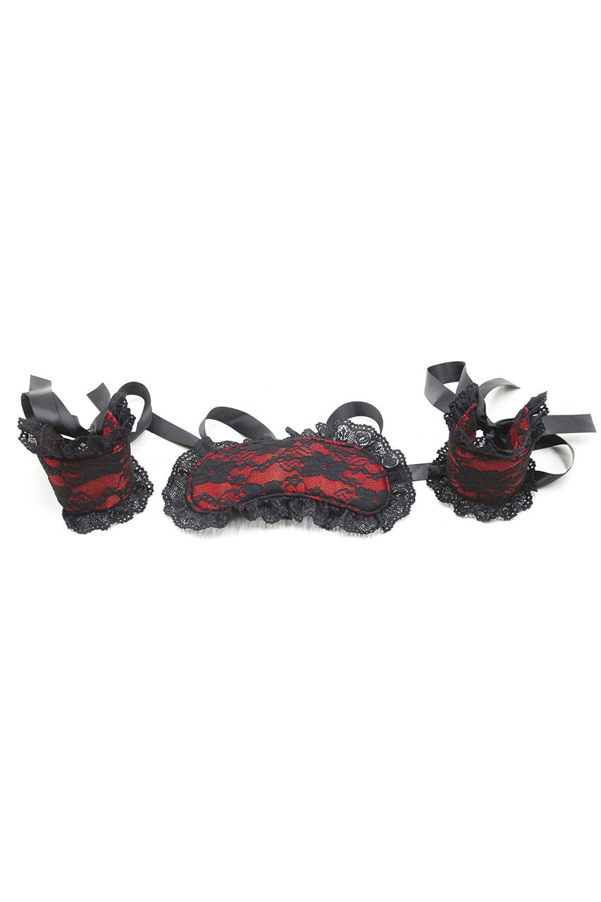 Plush Lace Eye Mask and Wrist Restraints 3wishes.com